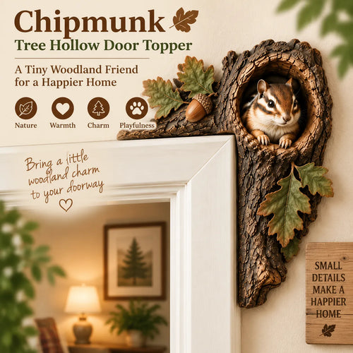 Chipmunk Tree Hollow Door Topper | Woodland Animal Doorway Decor For Cozy Nature Homes