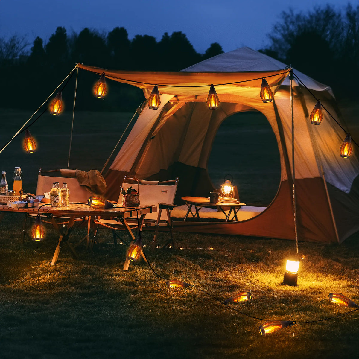 Solar Flickering Flame Hanging Lantern String Lights