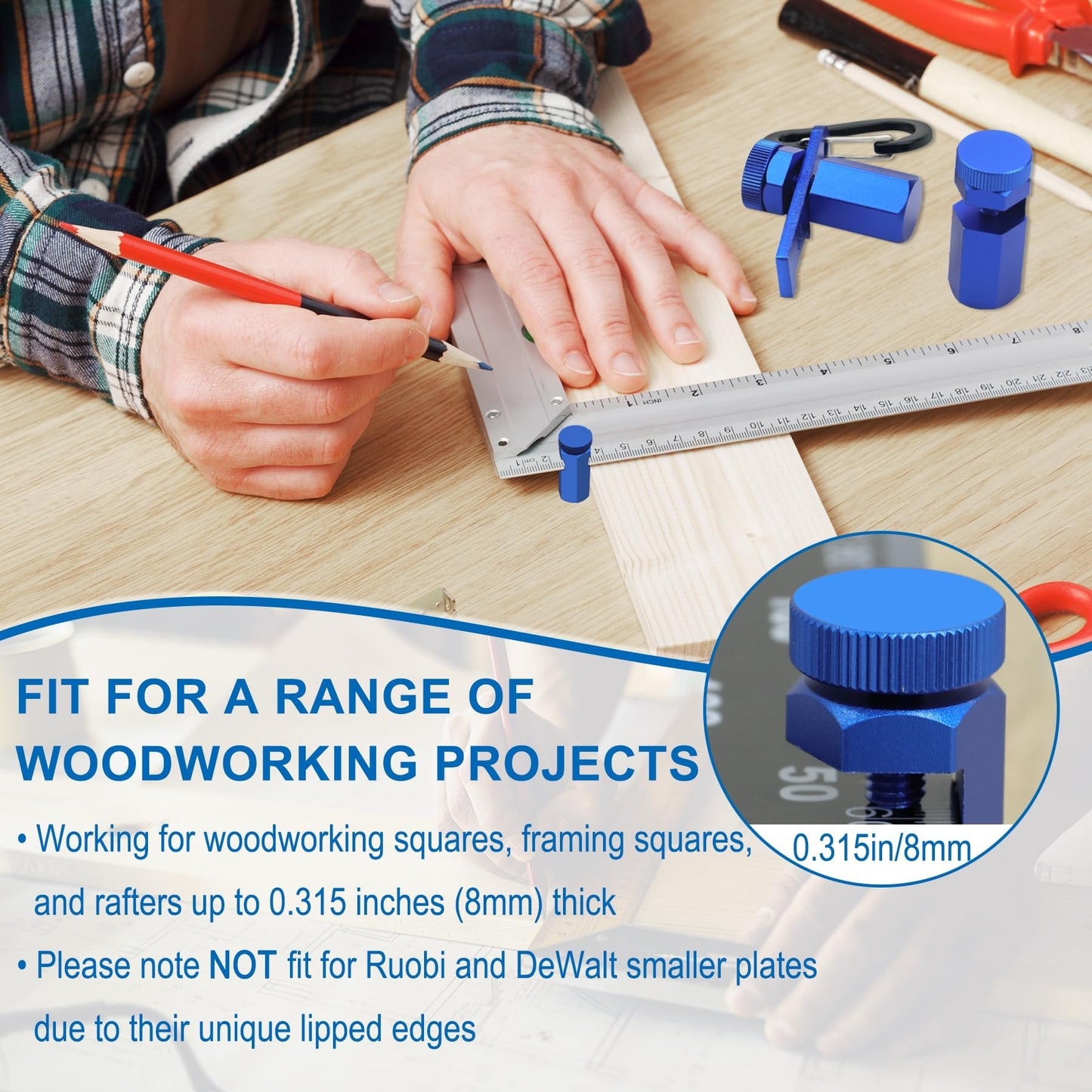 Tall Stair Gauges for Framing Square – Hexagonal Stable Lock with Holder & Hook for Carpentry & Circular Saw