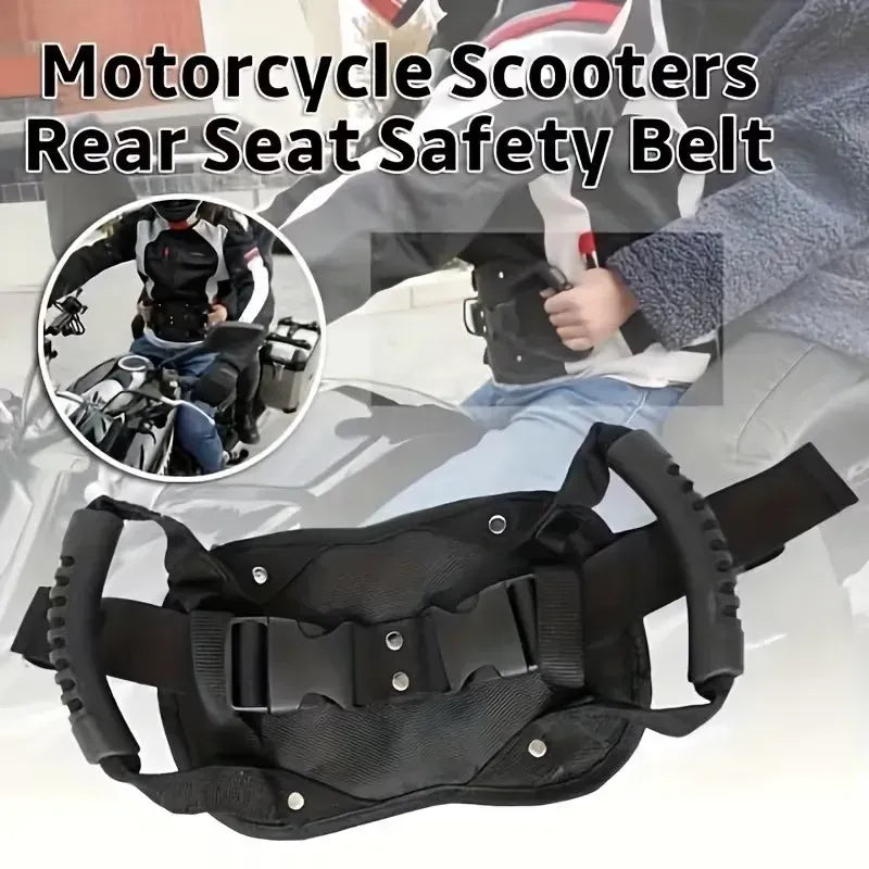 Adjustable Motorcycle Passenger Grab Handle Belt | Dual-Grip Waist Support