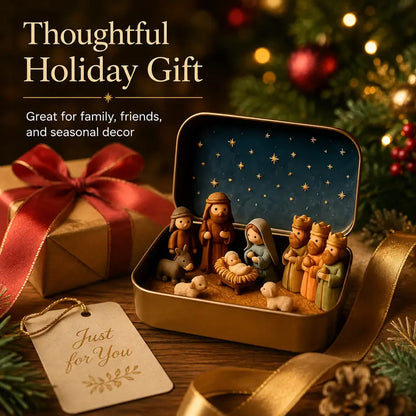 Pocket-Size Mini Nativity Scene Set with Storage Box