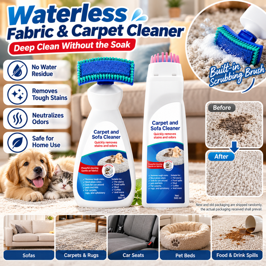 Waterless Fabric & Carpet Cleaner – Deep Cleaning Foam with Scrubbing Applicator