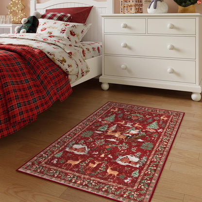 🎄 Christmas Deer & Santa Long Runner Rug