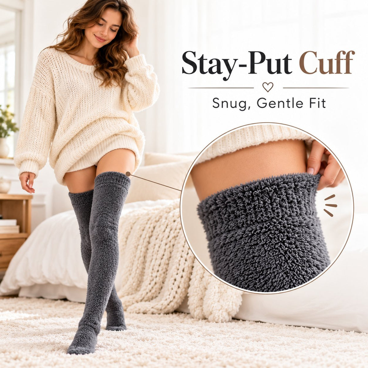 Ultra-Long Plush Thigh-High Socks – One Size, Cozy Home Socks for Winter Comfort❄️
