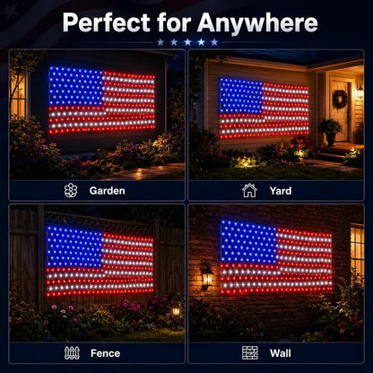 Solar American Flag Net Lights – Waterproof Outdoor LED Patriotic Decorations for 4th of July & Memorial Day