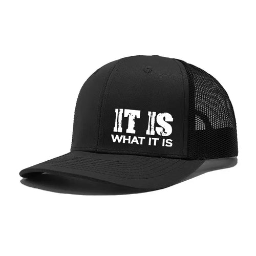 IT IS WHAT IT IS Printed Mesh Trucker Hat - Adjustable, Breathable Baseball Cap for Casual Outdoor Use, Unisex Sun Protection