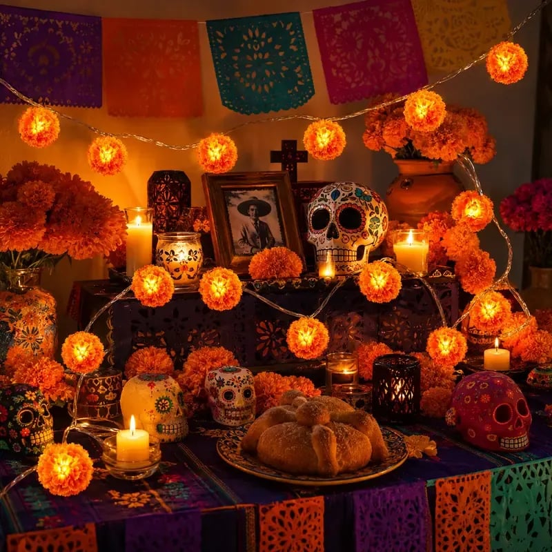 🎃🌼 Mexican Marigold Flower String Lights