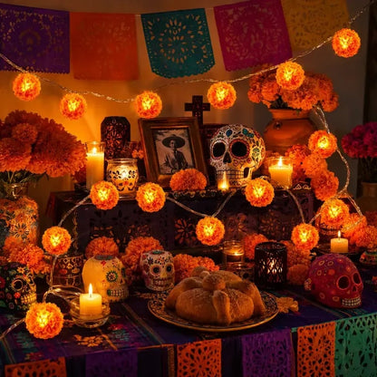 🎃🌼 Mexican Marigold Flower String Lights