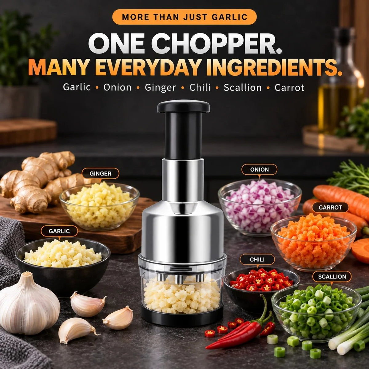 🥣Tyiipro™ Chop Garlic Faster – Press-Down Manual Food Chopper