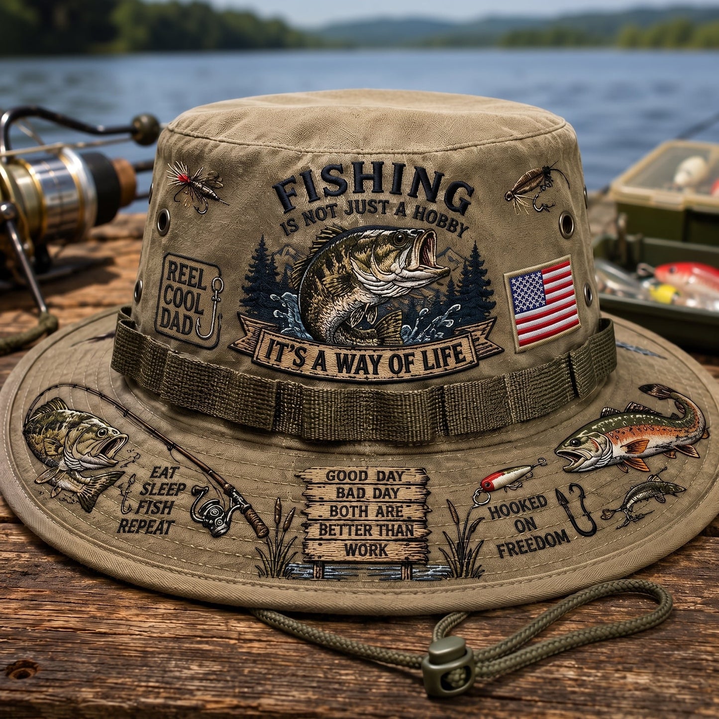 Fishing Is a Way of Life Embroidered Boonie Hat – Outdoor Fishing Bucket Hat