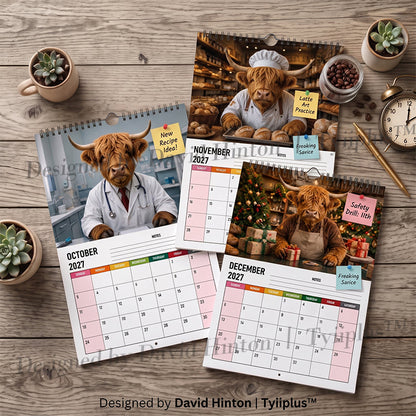2027 Funny Highland Cow Wall Calendar | A4 Hanging Calendar | Designed by Isabel Kline