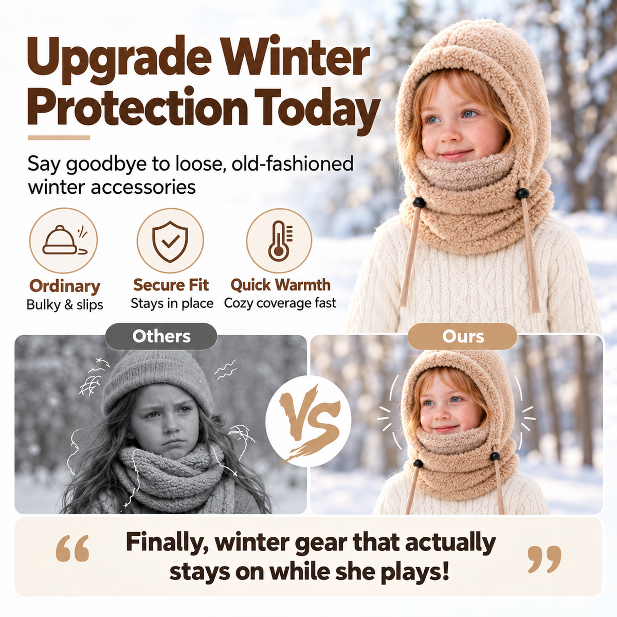 🧣3-in-1 Kids' Winter Hood – Soft Fleece Hat, Face Cover & Neck Warmer❄️