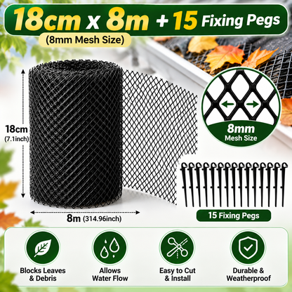 Gutter Guard Mesh Roll – Leaf Filter Net with Fixing Pegs