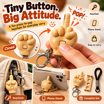 😂 Press-to-Pop Middle Finger Keychain & Phone Stand Set