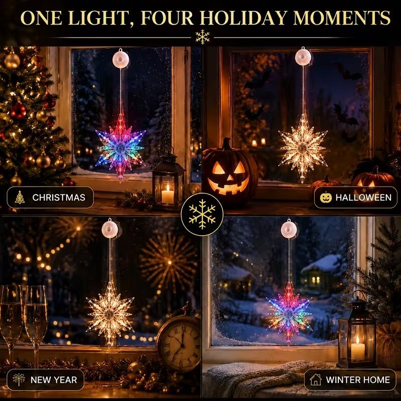 🎄❄️ DIY Christmas Snowflake Suction Cup LED Lights ✨ | Battery Operated, Warm & Multi-Colour, Window Suction Lights, Christmas Home & Party Decor