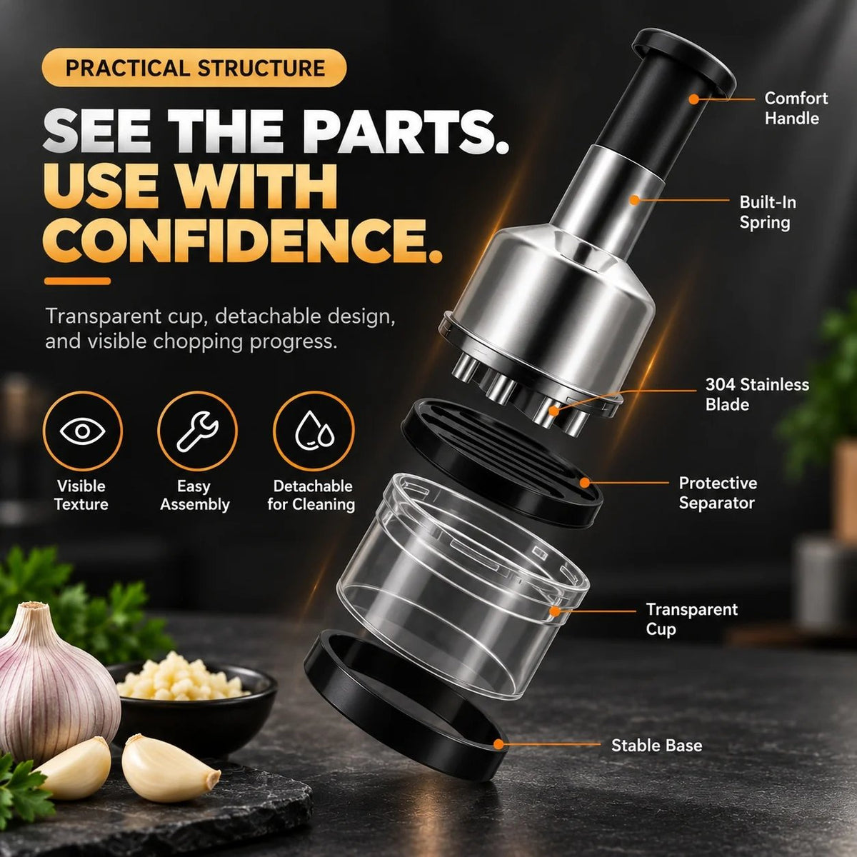 🥣Tyiipro™ Chop Garlic Faster – Press-Down Manual Food Chopper