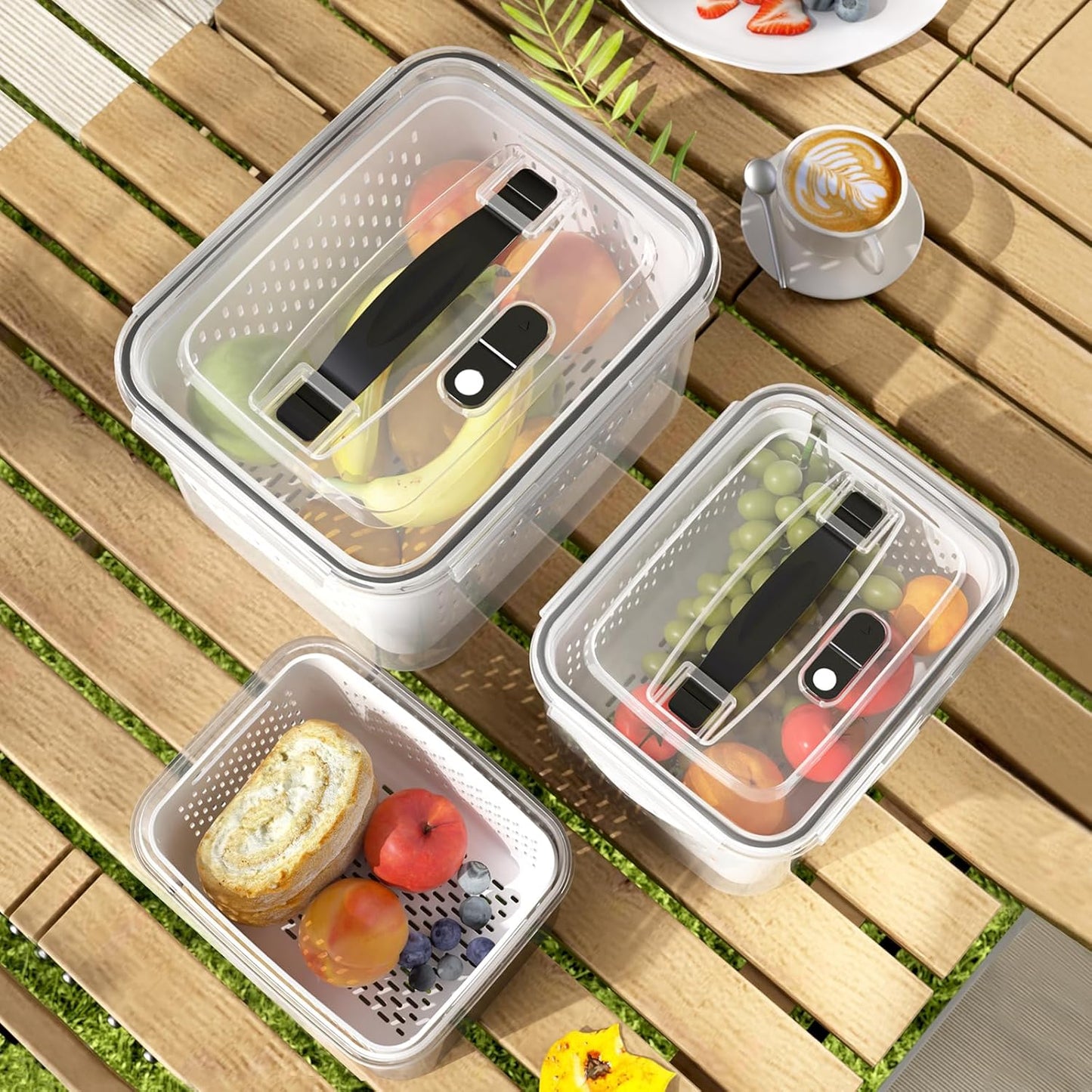 Fruit & Vegetable Storage Containers with Removable Colander