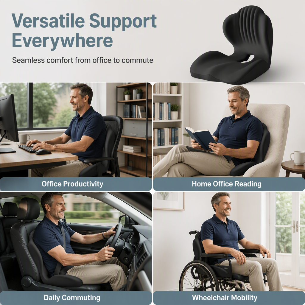 Ergonomic Memory Foam Seat Cushion – Comfortable Support for Office & Car