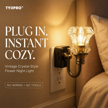 ✨ Vintage Crystal-Style Flower Plug-In Night Light – Cozy Wall Sconce Glow
