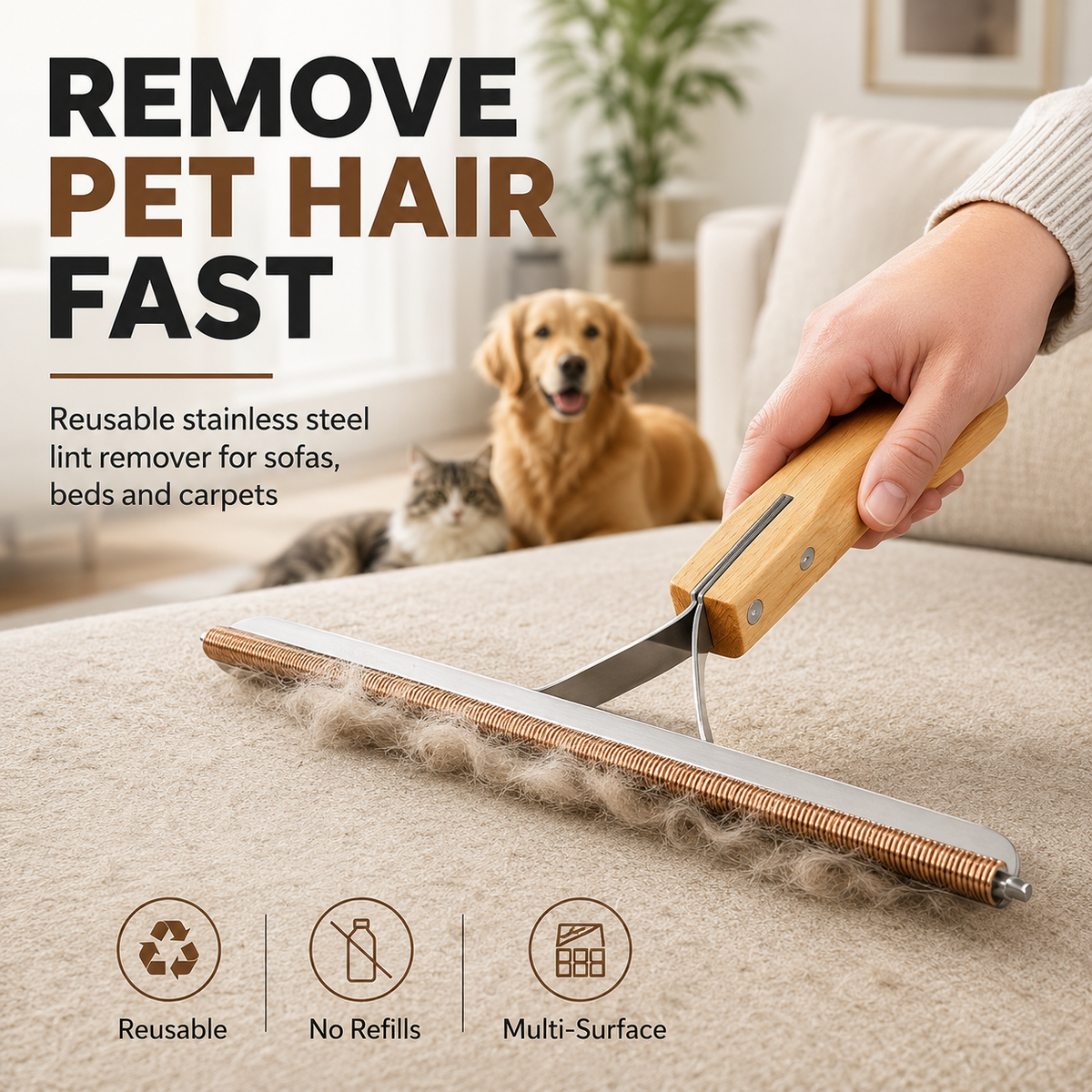 TYIIPRO™ Portable Pet Hair Remover – 3-Layer Reusable Pet Hair Scraper