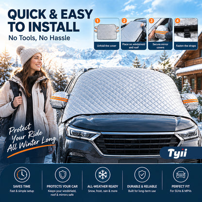 TYII™ All-Weather Magnetic Windshield Cover – Snow, Frost, Ice & Sun Protector with Side Mirror Covers