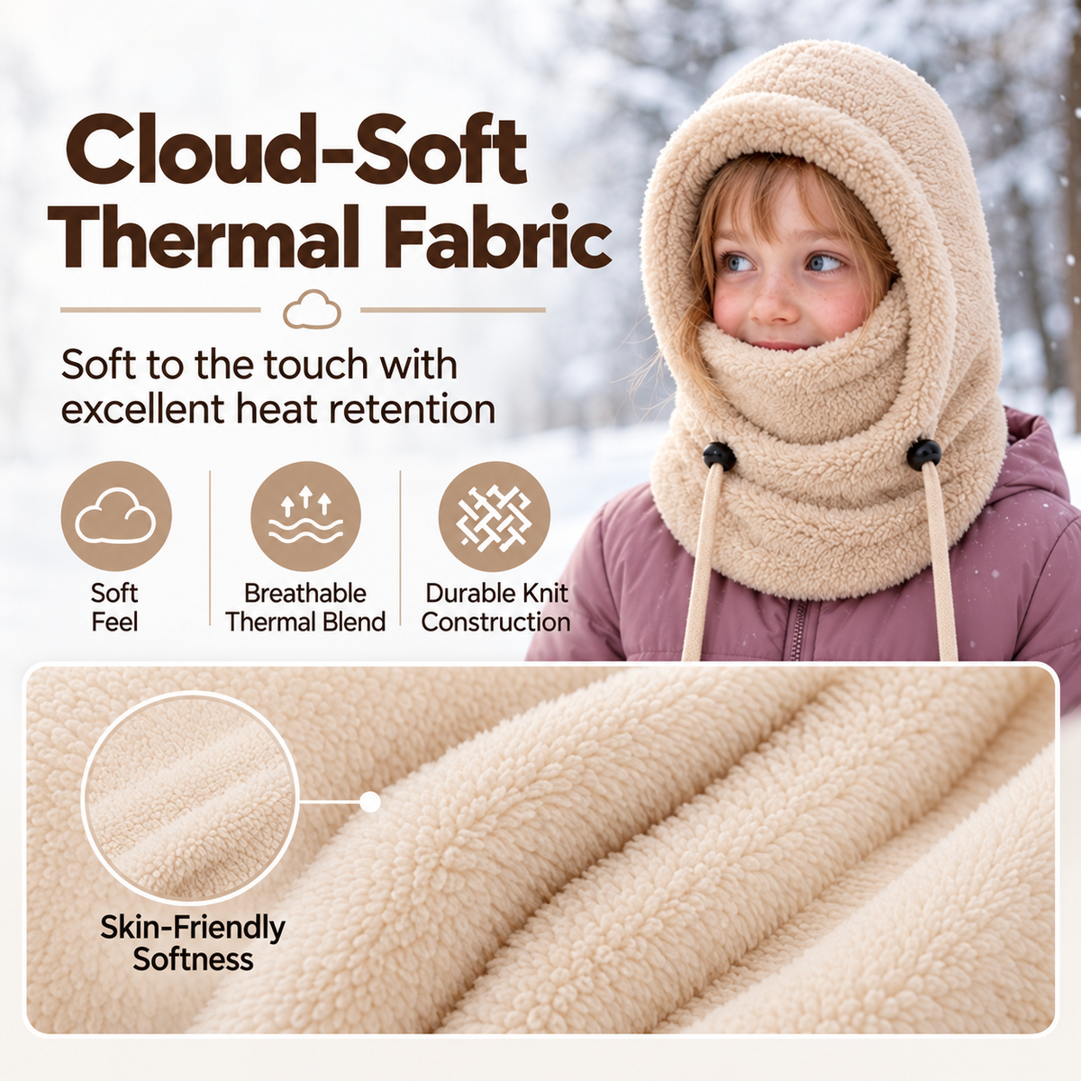 🧣3-in-1 Kids' Winter Hood – Soft Fleece Hat, Face Cover & Neck Warmer❄️