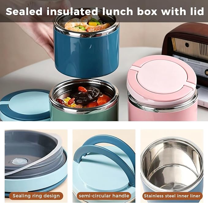 TYIIPRO™ Stainless Steel Insulated Lunch Box with Handle – Leakproof Stackable Food Container for Office, School & Travel