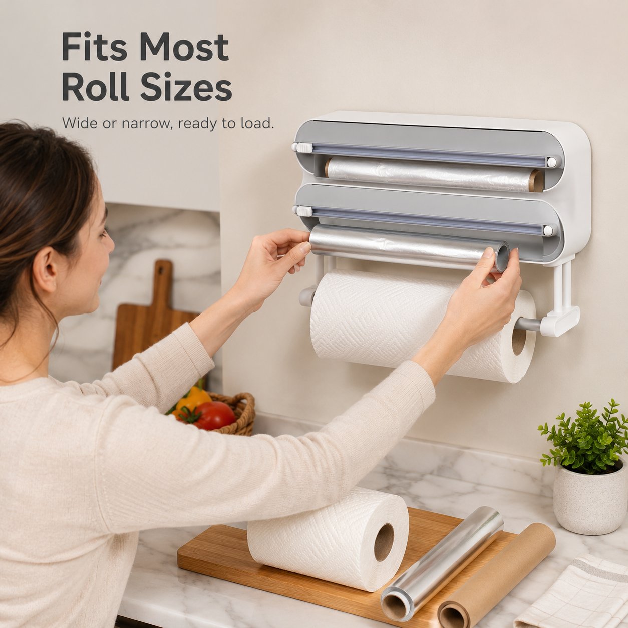 Magnetic Kitchen Roll & Wrap Dispenser for Kitchen Storage