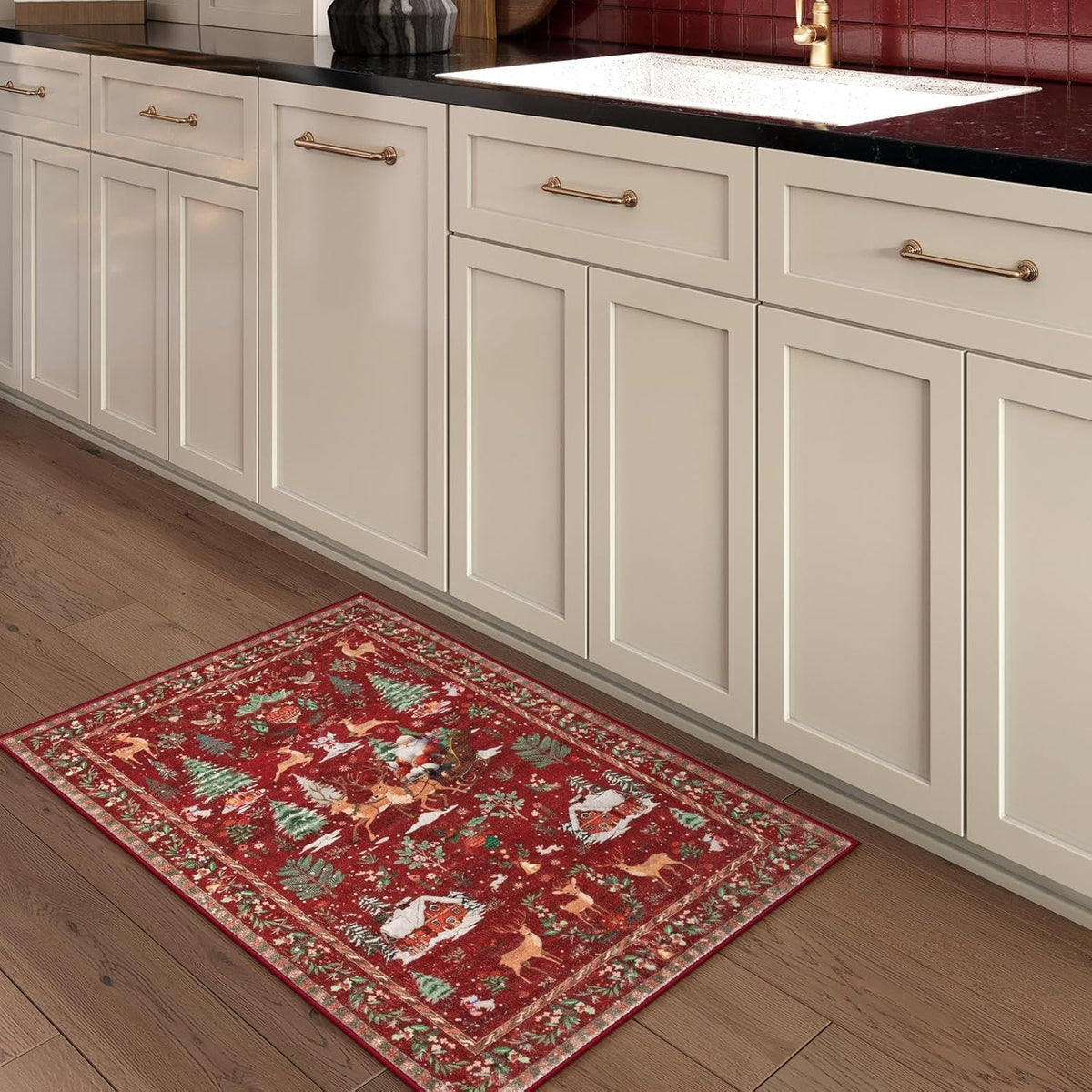 🎄 Christmas Deer & Santa Long Runner Rug