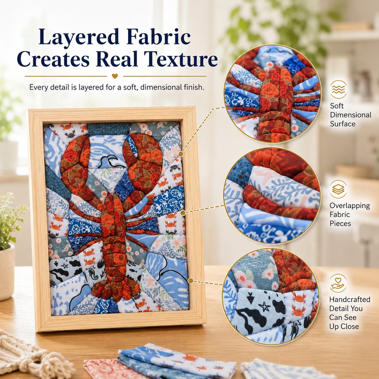 🧵 No-Sew Kinusaiga Fabric Art Kit – DIY Fabric Tucking Wall Art with Frame & Tools