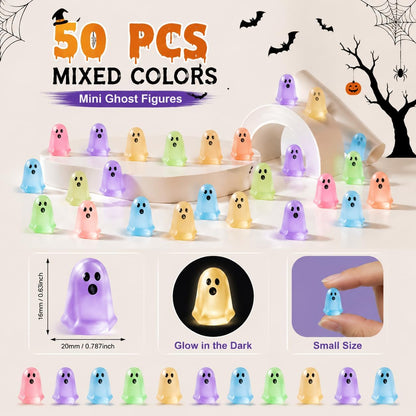 👻Mini Glow-in-the-Dark Ghost Figurines – Colorful Halloween Resin Decorations