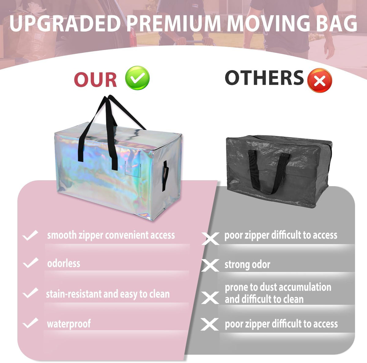 Extra Large Moving Storage Bags – 24 Gallon Capacity, Up to 110 Lbs, Heavy-Duty Zippered Bags with Handles
