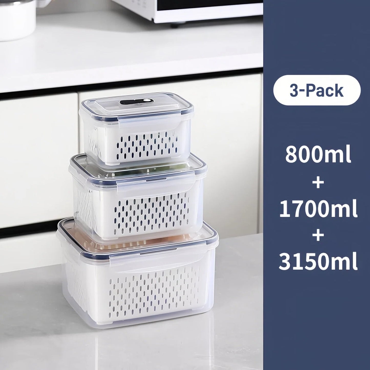 Fruit & Vegetable Storage Containers with Removable Colander