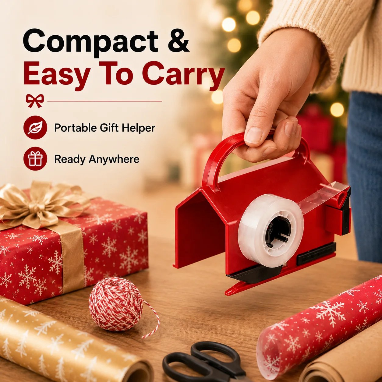 TYIIPRO™ 2-in-1 Wrapping Paper Cutter & Tape Dispenser – Gift Wrapping Tool for Faster, Cleaner & Straighter Cuts