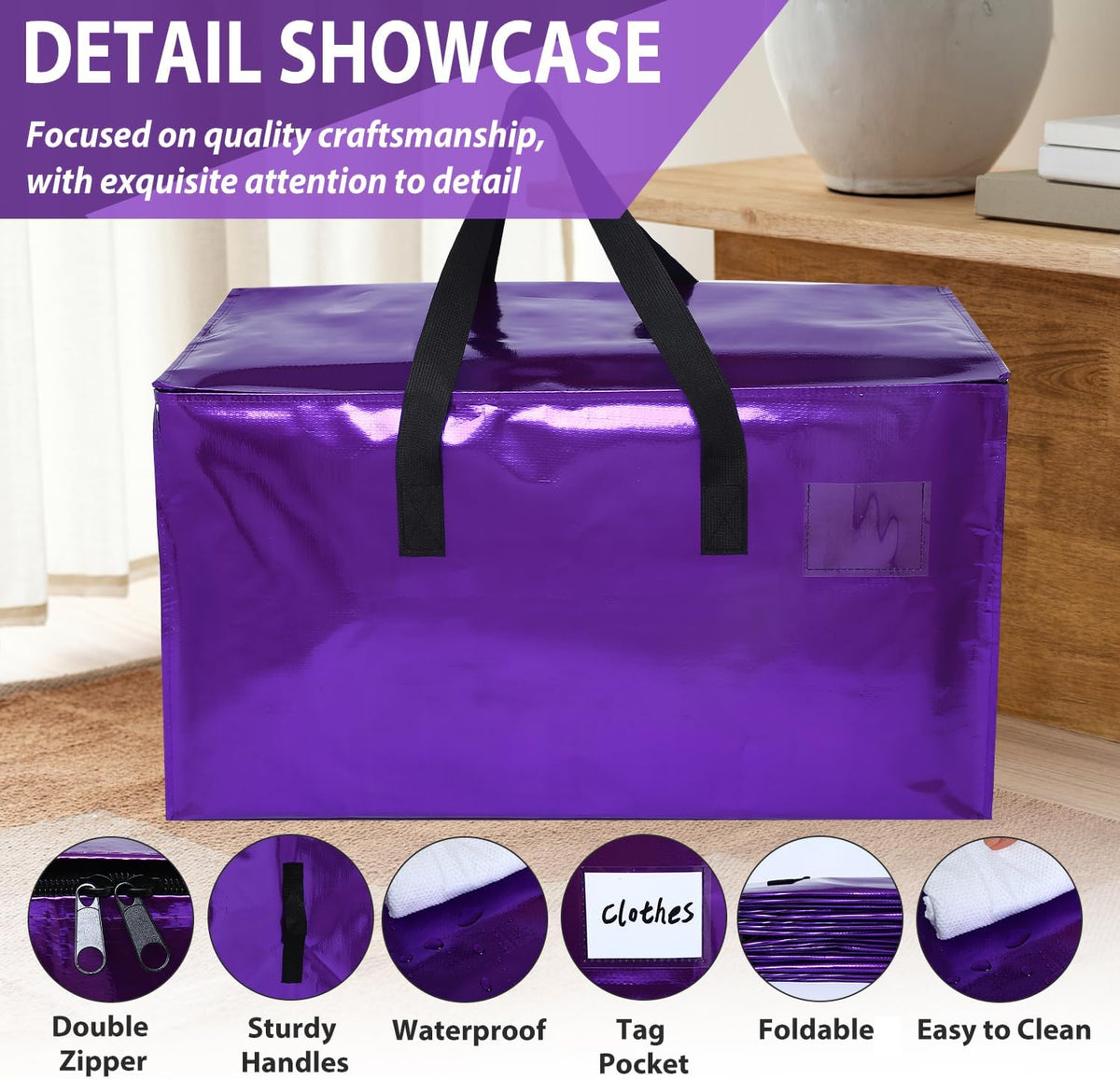 Extra Large Moving Storage Bags – 24 Gallon Capacity, Up to 110 Lbs, Heavy-Duty Zippered Bags with Handles