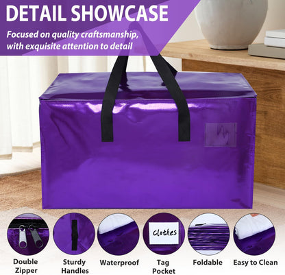 Extra Large Moving Storage Bags – 24 Gallon Capacity, Up to 110 Lbs, Heavy-Duty Zippered Bags with Handles