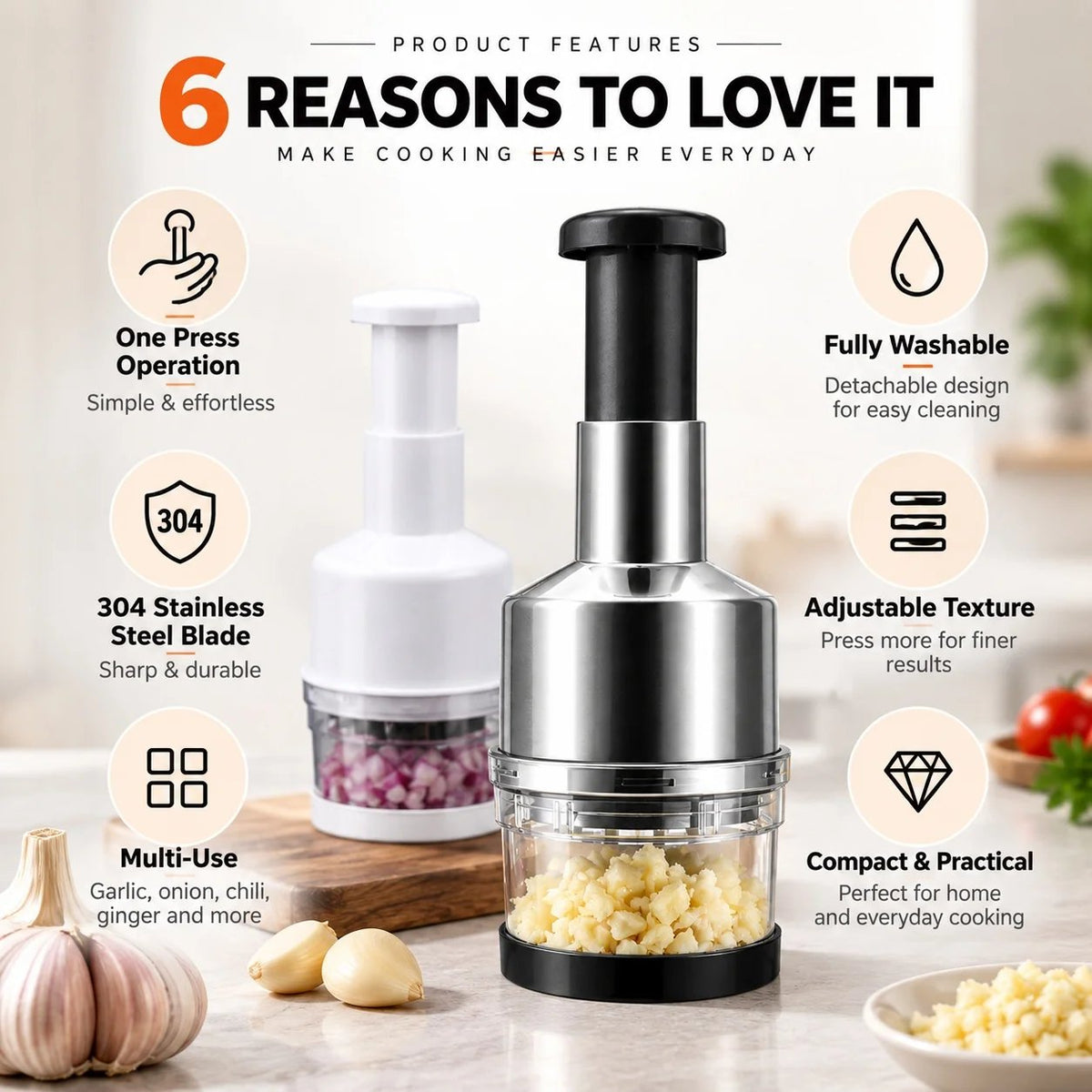 🥣Tyiipro™ Chop Garlic Faster – Press-Down Manual Food Chopper