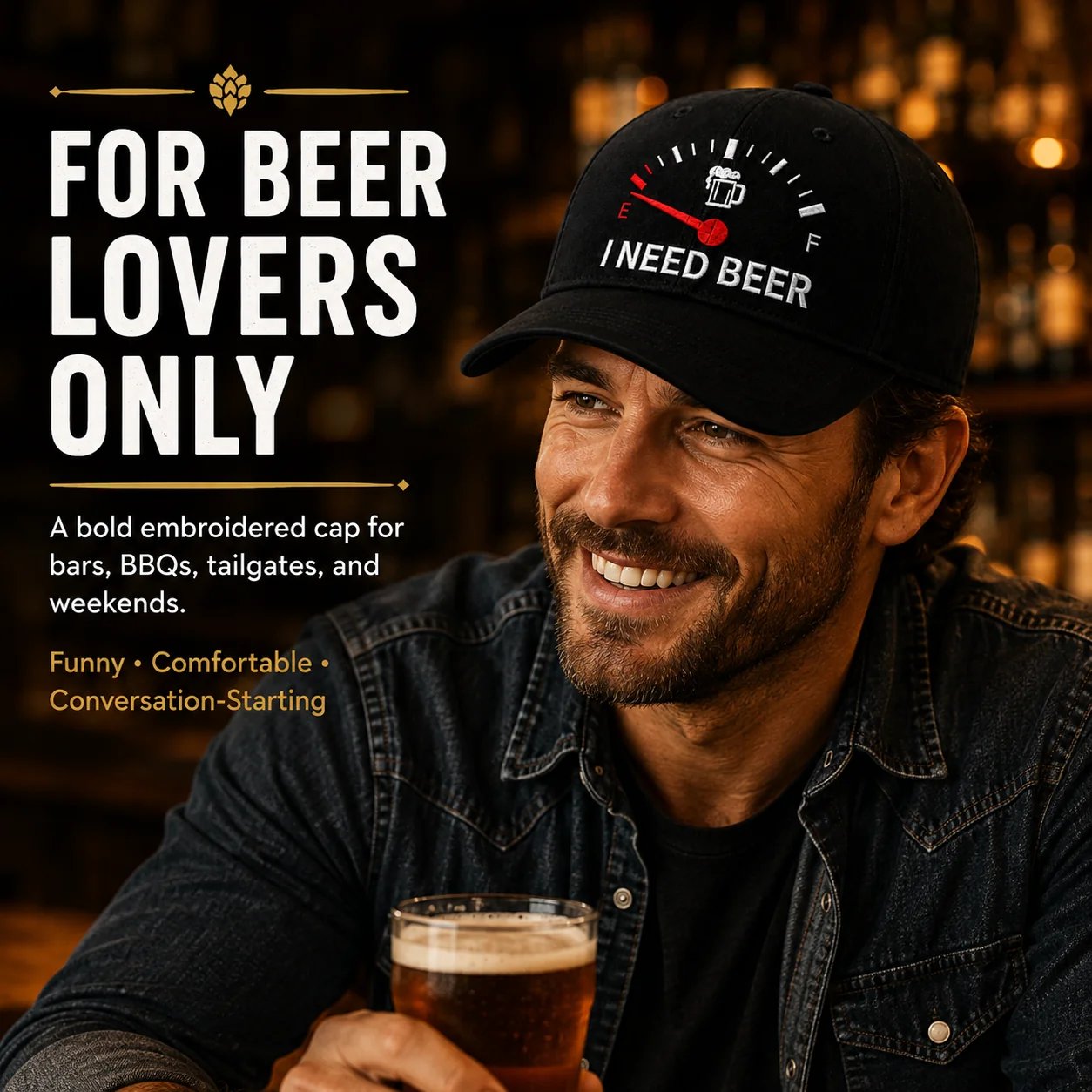 🍺 ‘I NEED BEER’  Embroidered Baseball Cap – Unisex Adjustable Washed Vintage Hat