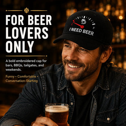 🍺 ‘I NEED BEER’  Embroidered Baseball Cap – Unisex Adjustable Washed Vintage Hat