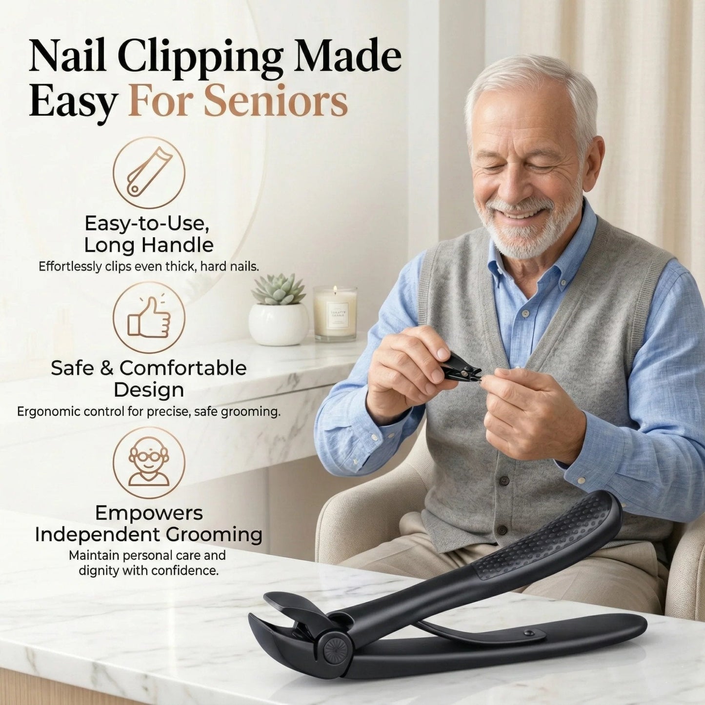 TYIIPRO™ Nail Clipper for Seniors, Wide Jaw Long Handle Clipper for Thick Nails