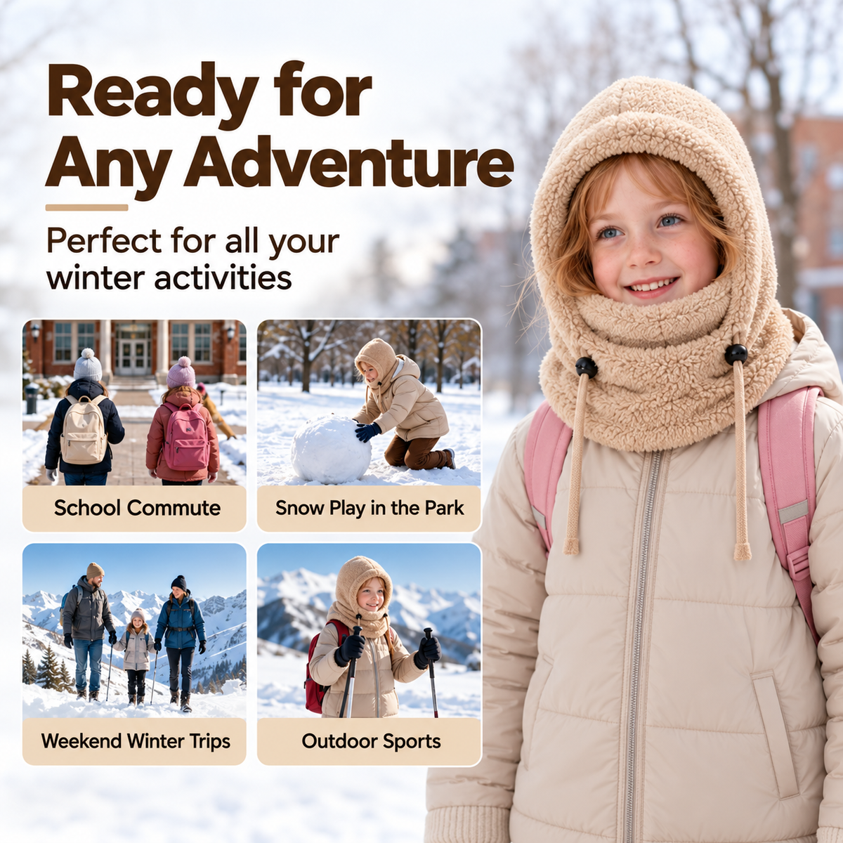 🧣3-in-1 Kids' Winter Hood – Soft Fleece Hat, Face Cover & Neck Warmer❄️