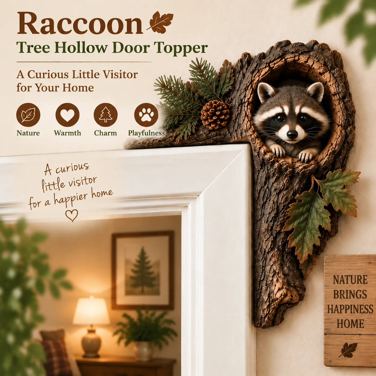 Chipmunk Tree Hollow Door Topper | Woodland Animal Doorway Decor For Cozy Nature Homes