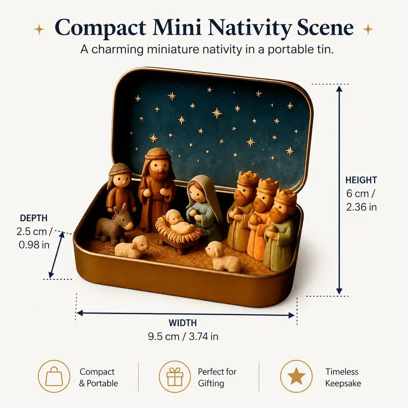 Pocket-Size Mini Nativity Scene Set with Storage Box