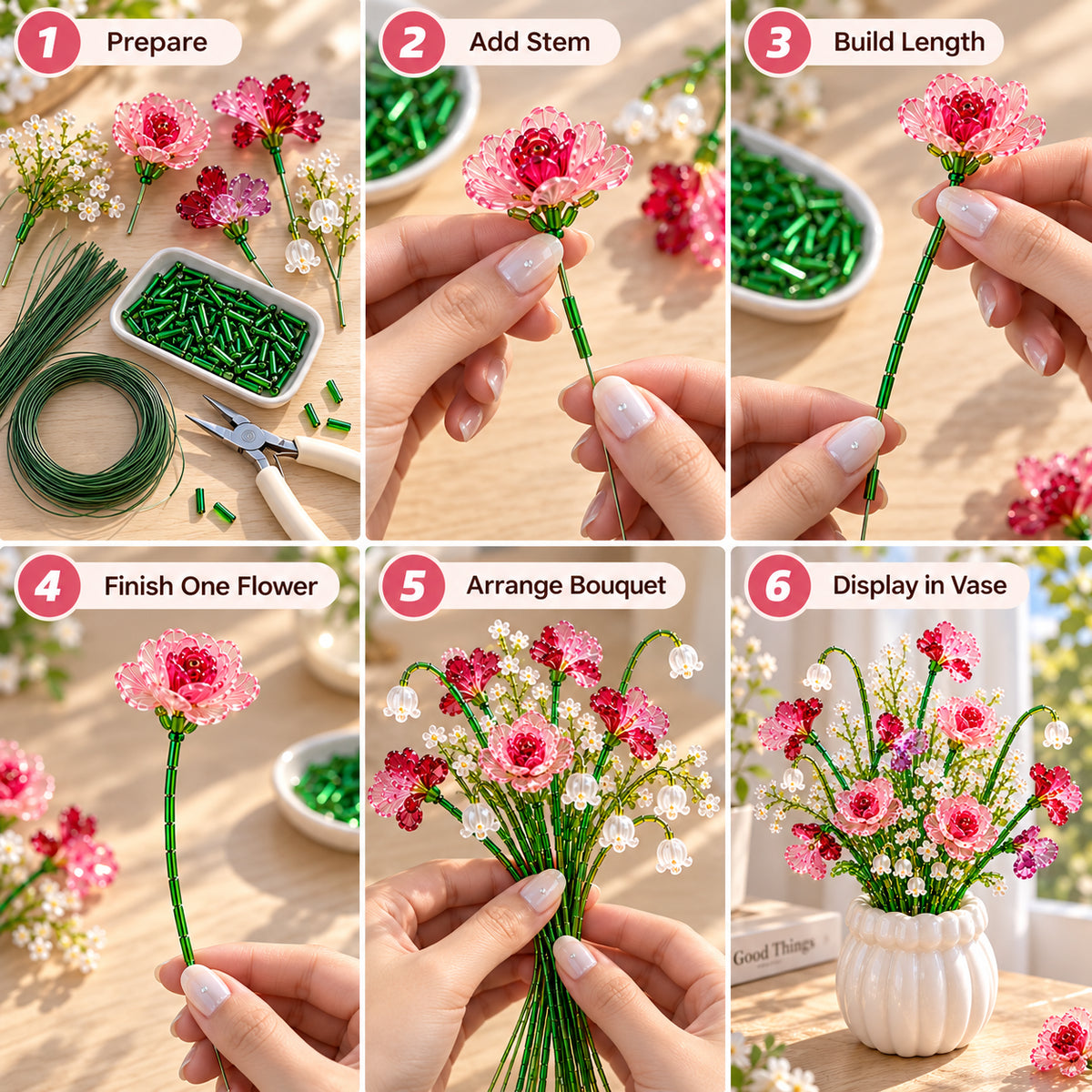 🌼✨DIY Beaded Wildflower Bouquet Kit – Handmade Crystal Flower Craft Set🌸✨