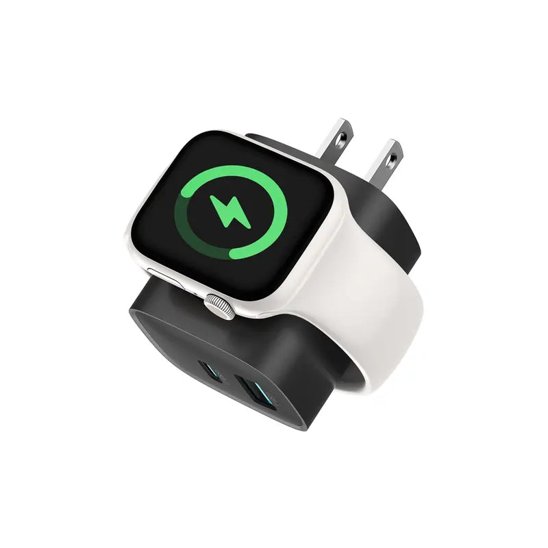 3-in-1 Wall Charger with Built-In Magnetic Watch Charger – 23W USB-C & USB-A Ports, US Plug