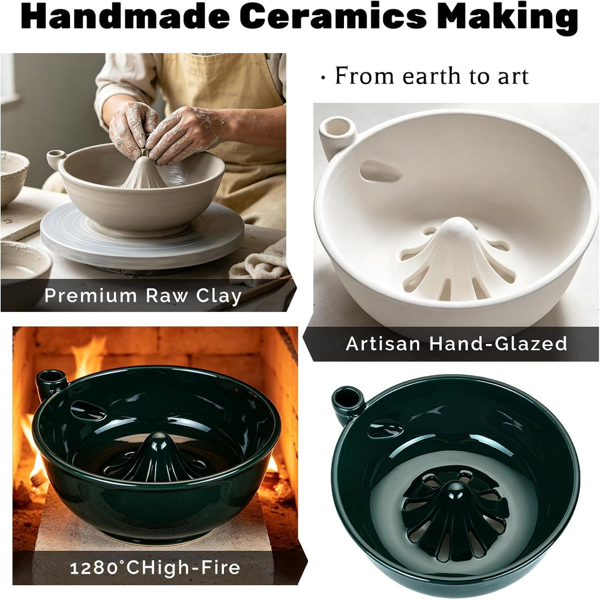 Handmade Ceramic Vortex Berry Washing Bowl – Self-Flowing Fruit Washer & Colander