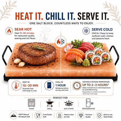 Himalayan Salt Block Cooking Plate – Natural Pink Himalayan Salt Cooking Stone for Grilling, Searing & Serving