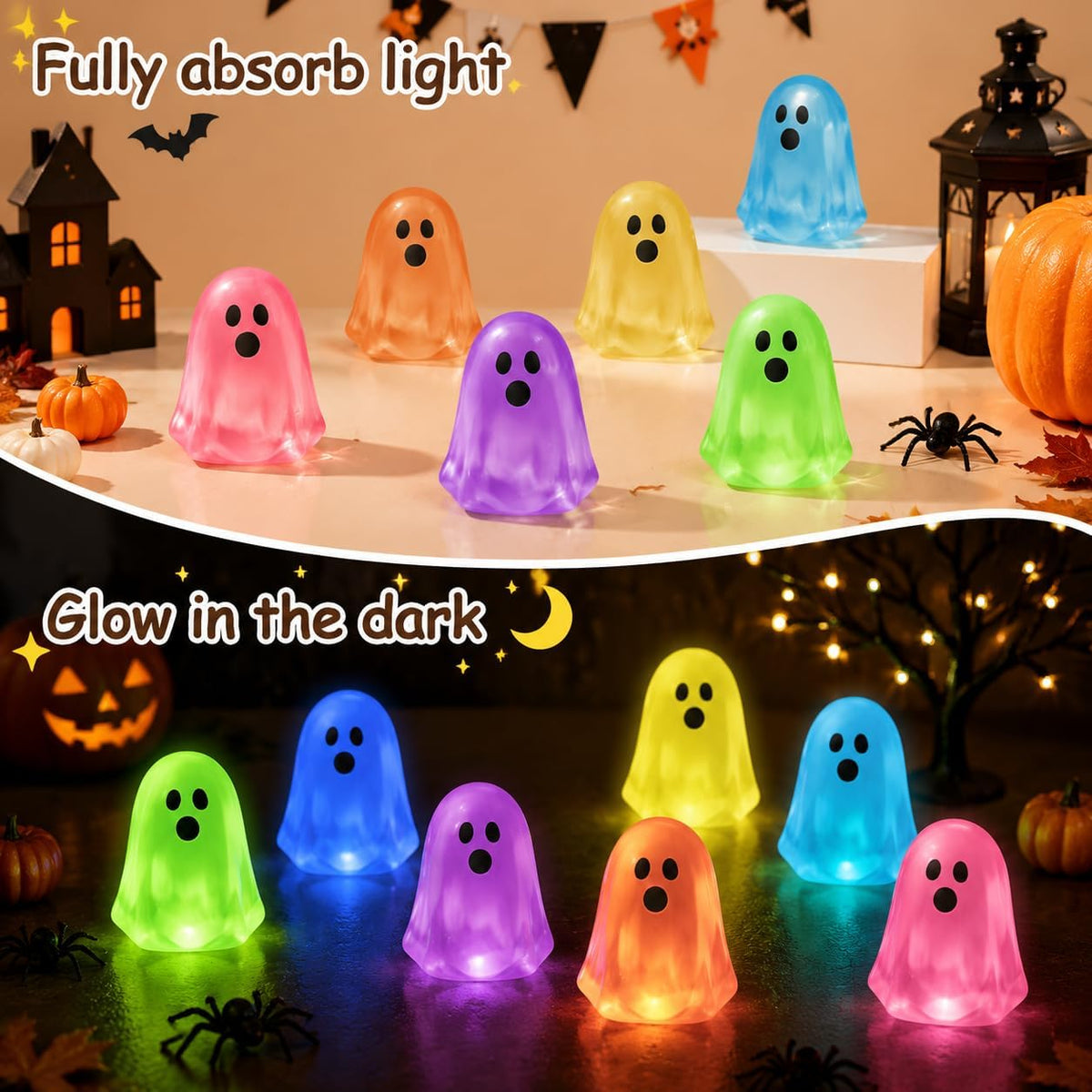 👻Mini Glow-in-the-Dark Ghost Figurines – Colorful Halloween Resin Decorations