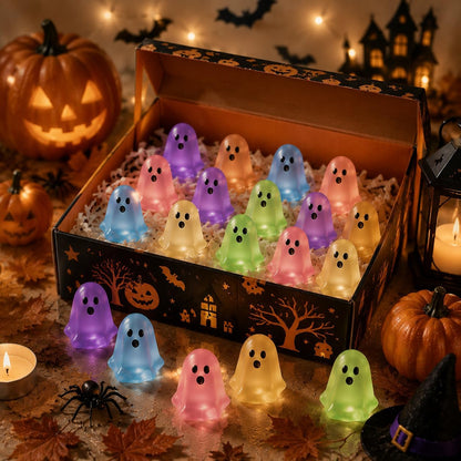 👻Mini Glow-in-the-Dark Ghost Figurines – Colorful Halloween Resin Decorations