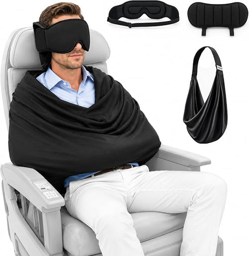 TYII™ 3-in-1 Travel Pillow with Eye Mask – Neck Support for Airplane, Car & Train
